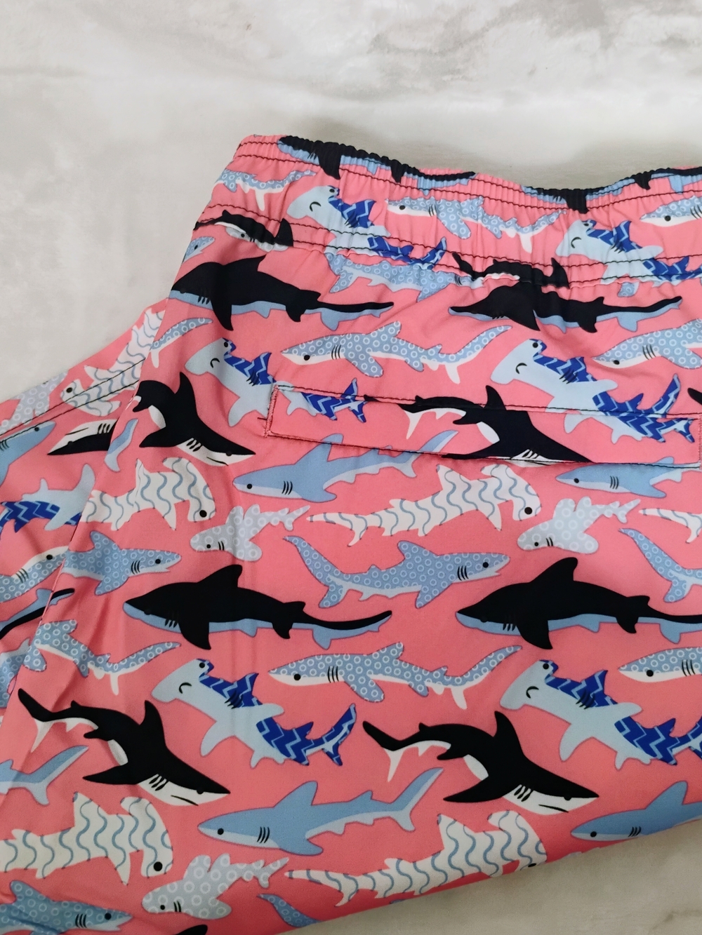 Members Mark Resort Swim Trunks Shorts Mens Large Pink Sharks Lined Zip Pocket R